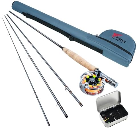 8 Fans Fly Fishing Rod and Reel Combos with 4-Sections Portable Fishing Rod and CNC-machined Aluminum Alloy Fly Reel,Fishing Complete Starter Package (9ft 3/4wt)
