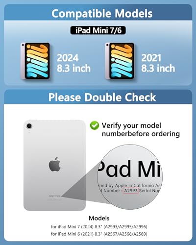 Image of Clear Keyboard Case for iPad Mini 7 A17 Pro(2024) & Mini 6 (2021) 8.3 inch, 7-Color Backlit Wireless Keyboard with Touchpad, 360 Rotating Stand, Pencil Holder for iPad mini 7th /6th Generation, White