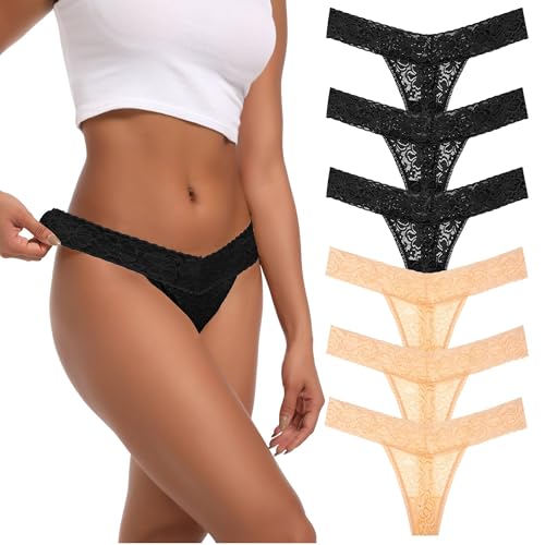 Image of High Waist Thong Women Ribbed Cotton Panties S-4XL Pack 6 | Auithery High Waist Thong Underwear Women Ribbed Cotton Tummy Control Thongs Panties Size S-4XL Pack 6