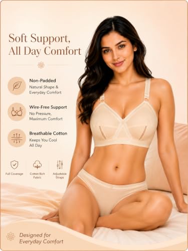 Image of SONA Perfecto Cotton Bra for Woman Full Coverage Non Padded Everyday Wirefree Pack of