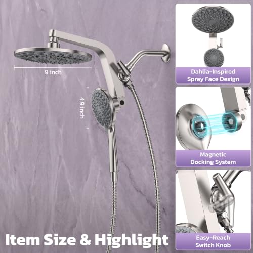HOPOPRO Rain Shower Head with Handheld, 9" Dual Magnetic Shower Heads Combo - Image 7