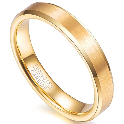 NUNCAD Alianza Tungsteno 4mm Dorado Pulido Hipotenusa Simple Banda de Boda Compromiso Matrimonio Regalo para Parejas Hombre Mujere Talla 27.25