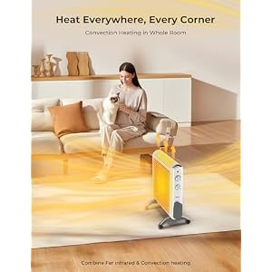 Reekie Electric Space Heaters for Indoor Use Large Room 1500W Convection Mica Panel Heater with Thermostat Fast Heating Quiet Safety Protection Portable Heater for Bedroom Office Garage White