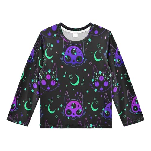 Boys Rash Guard Swim Shirt Long Sleeve UPF+ 50 Sun Shirts Quick Dry Shirt Light Cat Head for Toddler Kids