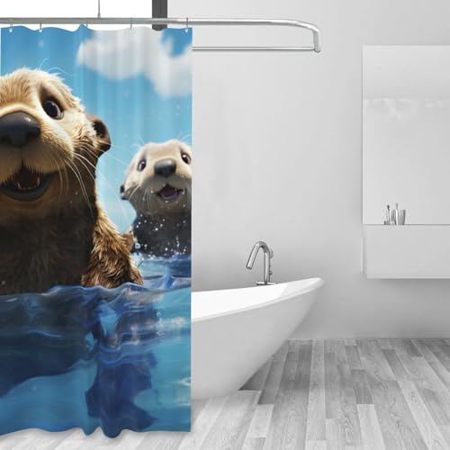 Rideau de douche imperméable loutre 183x183 cm avec 12 crochets - 6