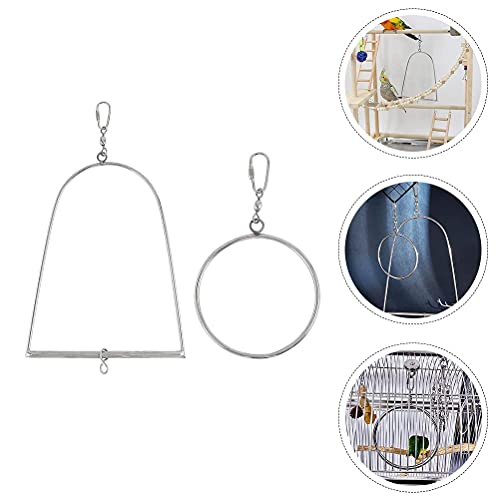 iplusmile Vogelaccessoire 1 set vogelspeelschommel duurzame papegaaienstandaard grappige speelring (zilver) - Afbeelding 5