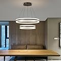 LED Modern Pendant Chandelier, 2 Ring Circular Black Ceiling Light Fixture, Dimmable 3000K-6500K, Adjustable Hanging Light Flush Mount Lamp for Dining Room, Kitchen Island, Living Room, Office