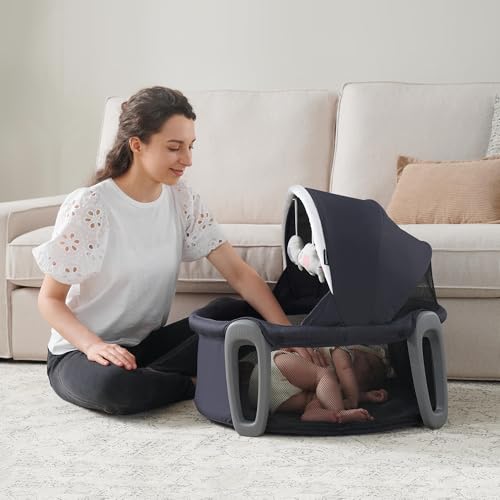 Pamo babe Portable Bassinet and Play Space On-The-Go Baby Dome with Toys and Canopy Travel Crib for Newborn - Thumbnail 2