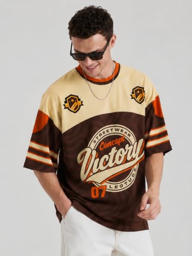 Image of LEOTUDE Men's Fire Flame and Skull Graphic Printed Oversized Polyester
