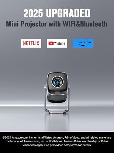 Image of [2800 ANSI & Auto Focus]Silver Smart Mini Projector with WiFi and Bluetooth, XuanPad 4K Support Movie Projector, Portable Native 1080P Outdoor Projector with 360 Stand