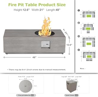SUNPEAK 48" Patio Propane Fire Pit Table with Round Burner – 50,000 BTU Fire Pit Table with Lid, Rocks, Cover and Tank Storage – Large Modern Outdoor Deck Heater Table (Grey/Golden Light, 48" LED)