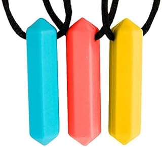 Tilcare Chew Chew Crayon Sensory Necklace 3 Set - Best for Kids or Adults That Like Biting or Have Autism â€“ Perfectly Textured Silicone Chewy Toys - Chewing Pendant for Boys & Girls - Chew Necklaces