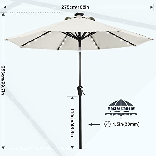 Image of MASTERCANOPY 9ft Patio Umbrella with Solar Lights, Light Beige