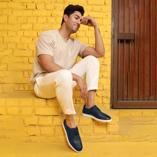 Image of Thomas Crick Luxurious Genuine Leather Sneakers with Dual-Tone Finish and Ortho Footbed