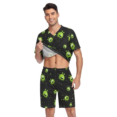 Alien Men’s Pajama Sets Short Sleeve Lounge Wear with Elastic Waistband and Drawstring3
