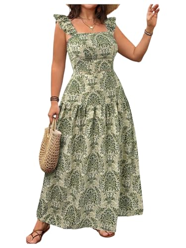 Floerns Women's Plus Size 2 Piece Outfit Floral Ruffle Sleeve Tops Maxi Skirt Set