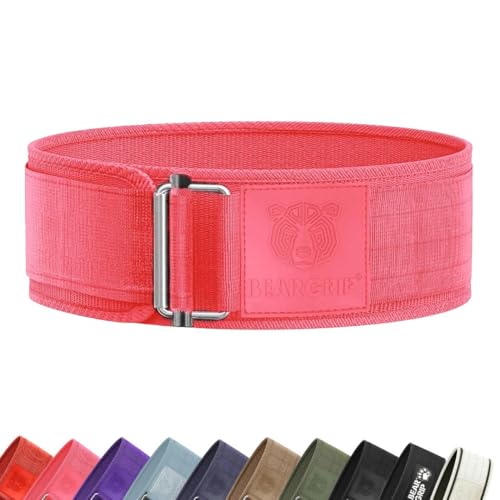 BEAR GRIP - Self-Locking Weight Lifting Belt, Premium Weightlifting Belt for Crossfit, Power Lifting, Bodybuilding, Lifting Belt for Men and Women, Workout Belt for Liftin (Pink, M)