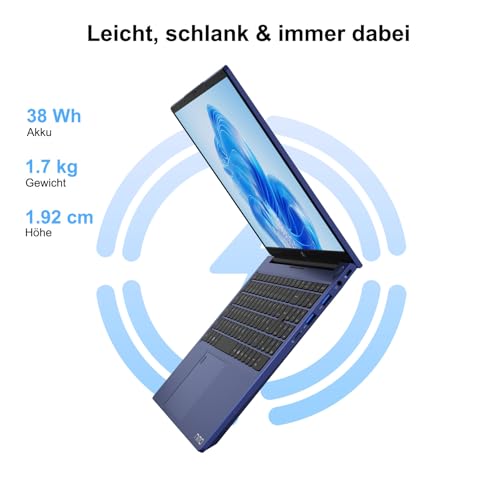 NIMO 15.6 Laptop FHD Computer: 16GB RAM, 1TB SSD, Win 11 Home, Intel N100 bis 3,4GHz, WLAN-Konnektivität, Fingerabdruckleser, 65W PD, Tastatur mit Hintergrundbeleuchtung, Blau