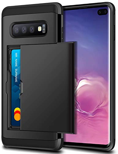 SAMONPOW Case for Galaxy S10 Plus Case Hybrid Galaxy S10 Plus Wallet Case Dual Layer Protective Shell Hard PC Soft TPU Bumper Credit Cards Slot Cover for 2019 Samsung Galaxy S10 Plus 6.4 inch Black