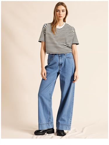 Image of Mack Jonney Oversized | Loose Fit | Half Sleeves 100% Cotton Round Neck Striped T-Shirt for WOMEN-MACK640558
