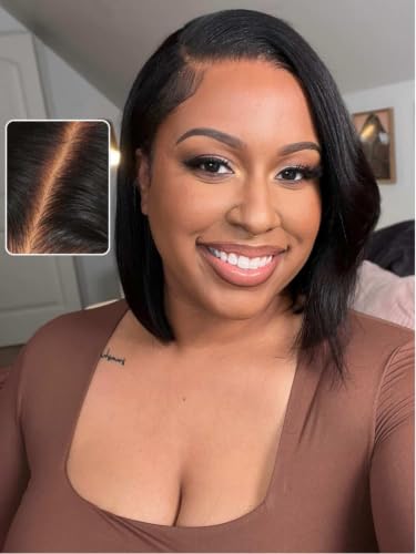 Image of Beauty Forever No Slip Glueless Yaki Straight Bob Wig Human Hair 13x4 HD Lace