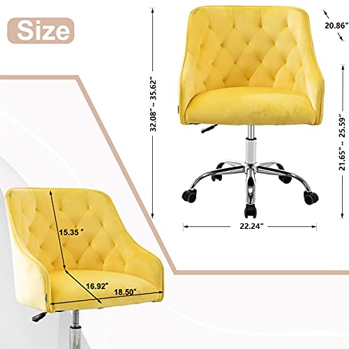 Ssline Velvet Home Office Chair,Elegant Modern Swivel Desk Chair On Wheels,Swivel Shell Chair Vanity Chair With 5 Wheels And Arm For Home Study Living Room Bedroom (Yellow) #TOP1