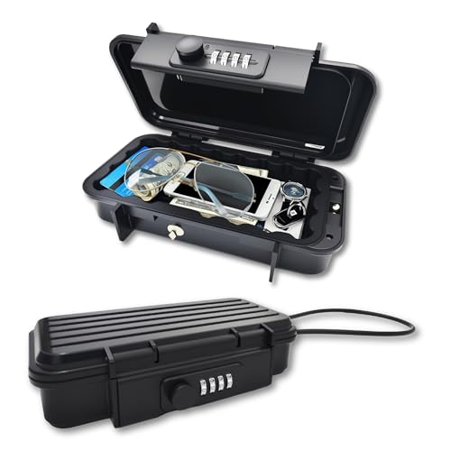 Portable Security Lock Box with Combination Lock, Waterproof Mini Safe Box with Cable, Travel...