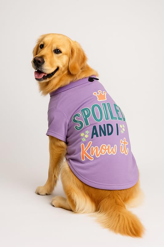 Image of Thunder Tails Adjustable Cotton Dog T-Shirt for Shitzu & French Bulldog | Comfortable Soft Fabric Pet Apparel for Small Dogs & Puppies | Easy to Wear Everyday Outfit (Lilac, XL)
