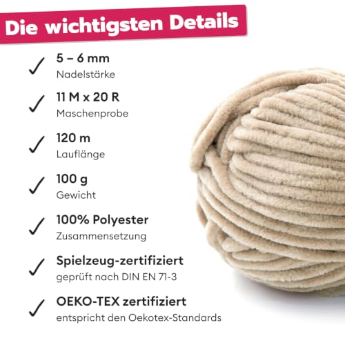 Gründl Funny uni Chenille-Garn 100g Beige – Bild 6