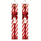 BlissYard Red White Christmas Porch Decorations 12x71 Inch Welcome Hanging Banner Porch Signs for Holiday Decor Gift Box Door Banners for Christmas Winter Home Porch Outdoor Decoration for Front Door