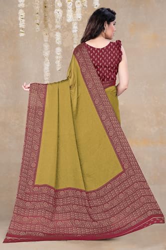 Image of MIRCHI FASHION Saree for Woman Chiffon Georgette Solid with Contrast Border | Lightweight Daily Wear Women's Sari and Printed Blouse Piece