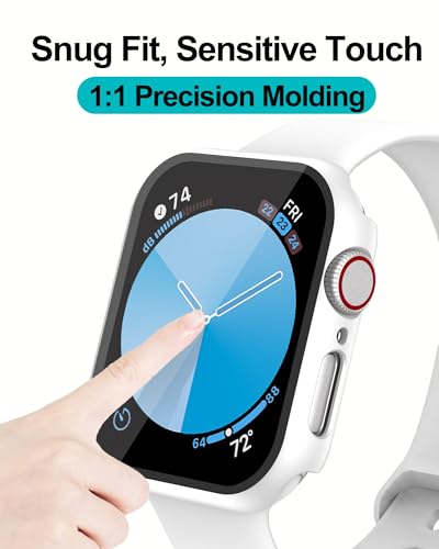 Image of Smiling 2 Pack Compatible with Apple Watch SE 3 (2025) / SE 2 / SE /Series 6 /5 /4 40mm with Tempered Glass Screen Protector, Hard PC Case- 1 SandPink + 1 White