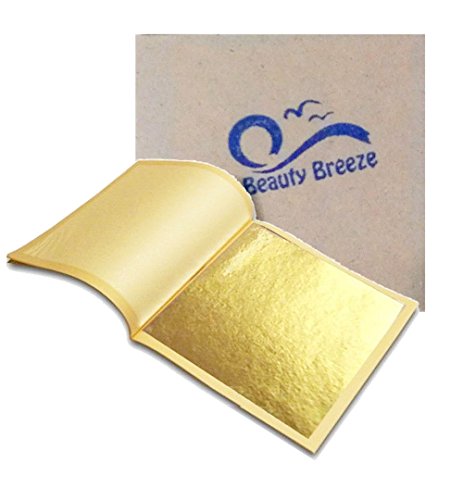 BeautyBreeze Gold Sheet | 10 Sheets of Gold Leaf Gliding, for Spa Facial Mask Treatments, Anti-wrinkle, Anti-aging, Art, Crafts, Decorations, (1.7" x 1.7")
