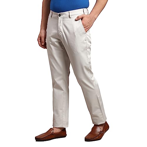 Image of Colorplus Men's Pure Cotton Solid Piece Dyed Pattern Contemporary Fit Flat Front Casual Trouser
