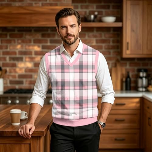Christmas Sweater Vest Men V Neck Plaid Knit Lightweight Pullover Sweater - image 5