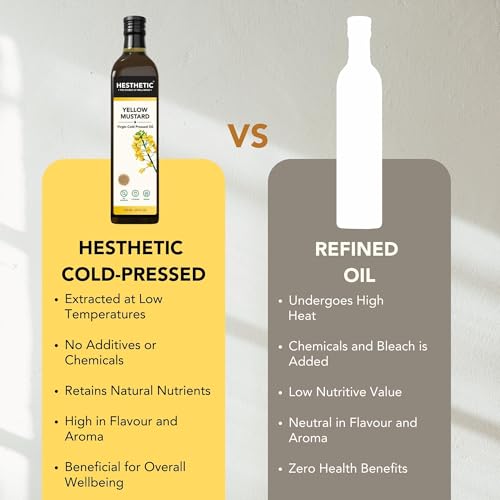 Image of HESTHETIC Cold Pressed Mustard (Sarson) Oil 100ml | Pure Sarson Ka Tel | Natural-Aroma Unrefined Cooking Oil for North Indian & Bengali Cuisine | German-Tech Single-Screw Press | Glass Jar