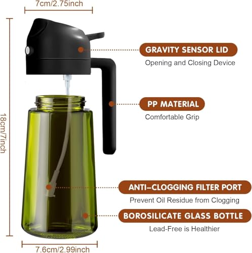 XBllcyiv 16oz 470ml Glass Olive Oil Sprayer for Cooking 2 in 1 Olive Oil Dispenser for Kit - image 3