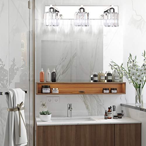 Image of Aipsun Crystal Vanity Light Fixtures Modern Vanity Light for Bathroom Crystal Bathroom Lighting Fixture Wall Light Over Mirror 3 Lights(Not Include Bulb)