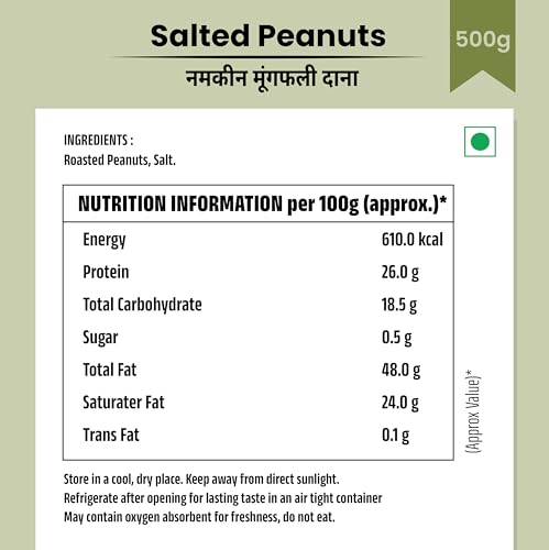 Image of R K Organic Jumbo Roasted salted Peanut, Desi Singdana, 500g | Salted & Roasted | 100% Natural Snack | Rich in Protein & Fiber (Pack Of 1)