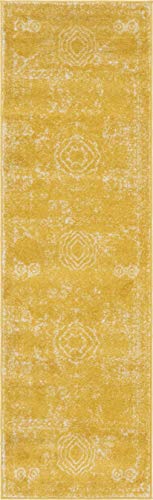 Rugs.com Dover Collection Rug – 6 Ft Runner Yellow Low-Pile Rug Perfect For Hallways, Entryways #TOP1
