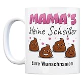 Mamas kleine Scheißer Kackhaufen Tasse - personalisiert mit Namen der Kinder - Kaffeebecher zum Muttertag von Sohn und Tochter für die beste Mama oder Oma von 1-4 Kindern persönliche Überraschung