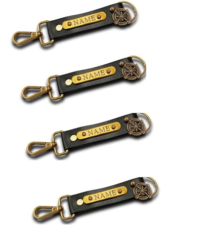 Little Cubess Personalized Leather Keychain | Custom 2-Sided Printing | Premium Artificial Leather Keyring for Men & Women | Ideal Gift for Husband, Wife, Friends & Couples (Set Of 4)