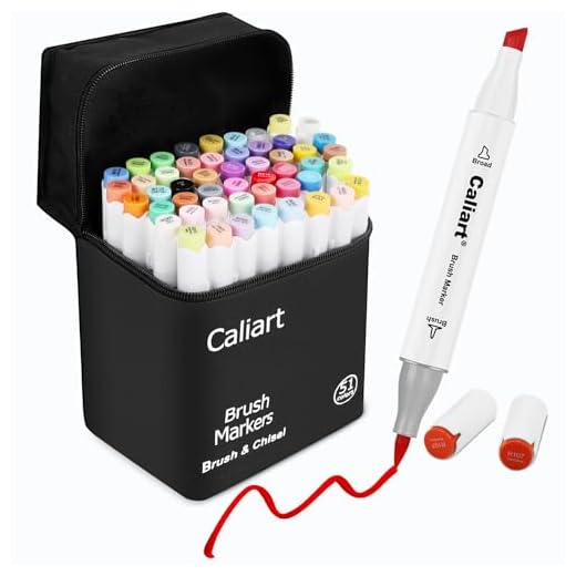 Caliart Alcohol Brush Markers, 51 Colors Dual Tip Artist Brush & Chisel Tip Sketch Art Alcohol Markers for Kids Adult Coloring Books Painting Drawing Illustration Artist Craft Card Making Supplies