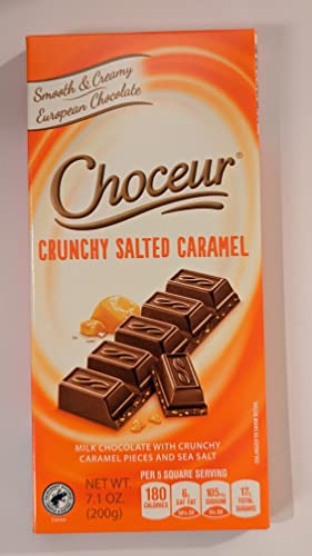Choceur Crunchy Salted Caramel Smooth & Creamy European Chocolate, Milk Chocolate with Crunchy Caramel Pieces and Sea Salt, 7.1oz (200g)
