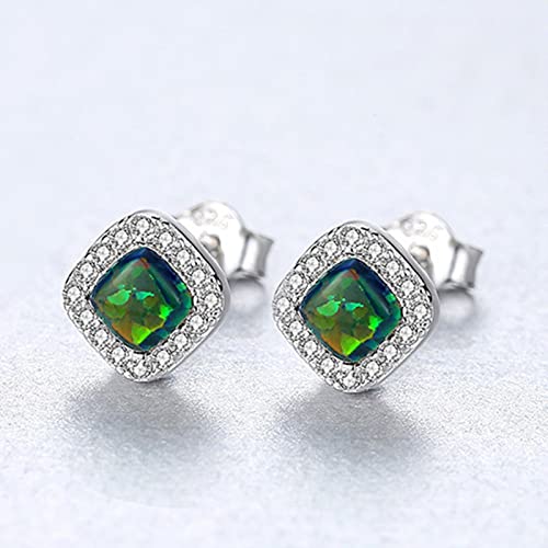 Boucles d'oreilles en argent 925 losange ornées d'opale bohème haut de gamme