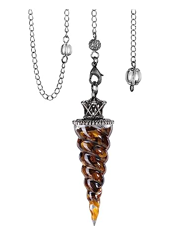 Jovivi Pendule En Pierre Précieuse 7 Pierres Chakras Pendule En Forme De Coquillage Avec Chaîne Pour Reiki, Guérison, Méditation, Yoga, Divination (7 Chakras) (Oeil de tigre)