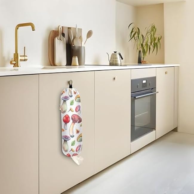 xigua Watercolor Mushrooms Plastic Bag Holder Wall Mount with Drawstring 2 Pack, Reusable Grocery Bag Organizer Decor for Bags, Socks, Underwear, And Neckties