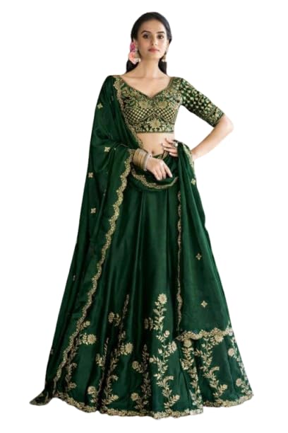 Image of piludi Women's Embroidered Lehenga Choli with Dupatta | Heavy Floral Zari Work Semi-Stitched Lehenga Set