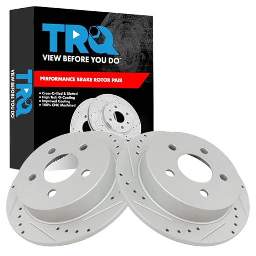 TRQ Rear Brake Rotors Set Premium G-Coated 2 Piece Slotted X Drilled Compatible with 97-04 Buick Regal 99 Riviera 00-05 Chevrolet Impala Monte Carlo 98-02 Oldsmobile Intrigue 97-03 Pontiac Grand Prix