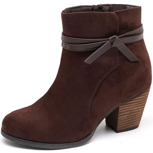 Luoika Women's Wide Width Ankle Boots, Chunky Heel Side Zipper Extra Wide Short Booties.